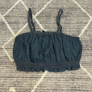 American Eagle XS Navy Ruched Crop Top Skinny Strap